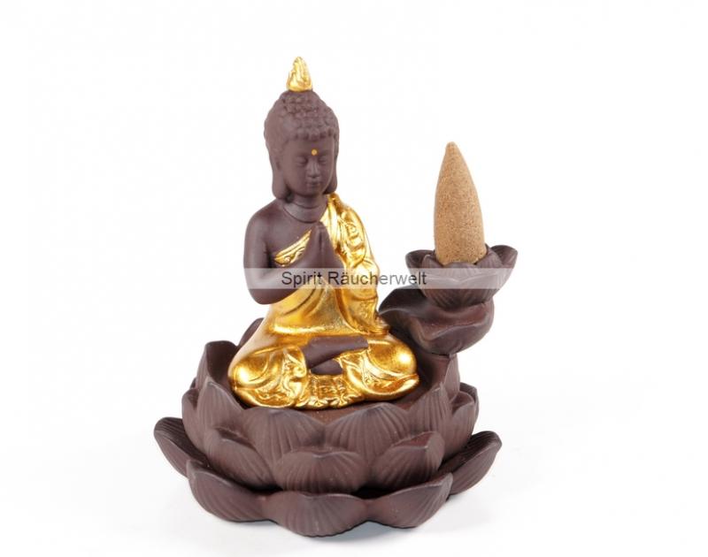Buddha - Rückfluss Wasserfall Räucherkegelhalter, 2-teilig