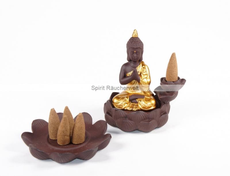 Buddha - Rückfluss Wasserfall Räucherkegelhalter, 2-teilig