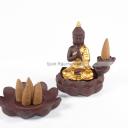 Buddha - Rückfluss Wasserfall Räucherkegelhalter, 2-teilig