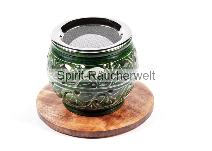 Flora grün Räucherstövchen Speckstein mit Edelstahlsieb