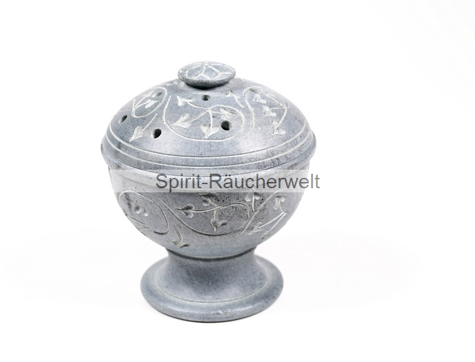 Malo Räucherkelch Speckstein grau mit Deckel und Gittereinsatz - D9x10cm