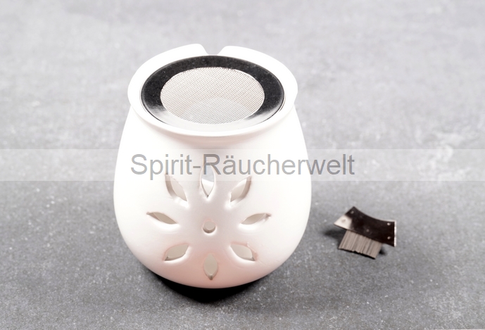 Räucherstövchen Blüte weiß mit Edelstahlsieb